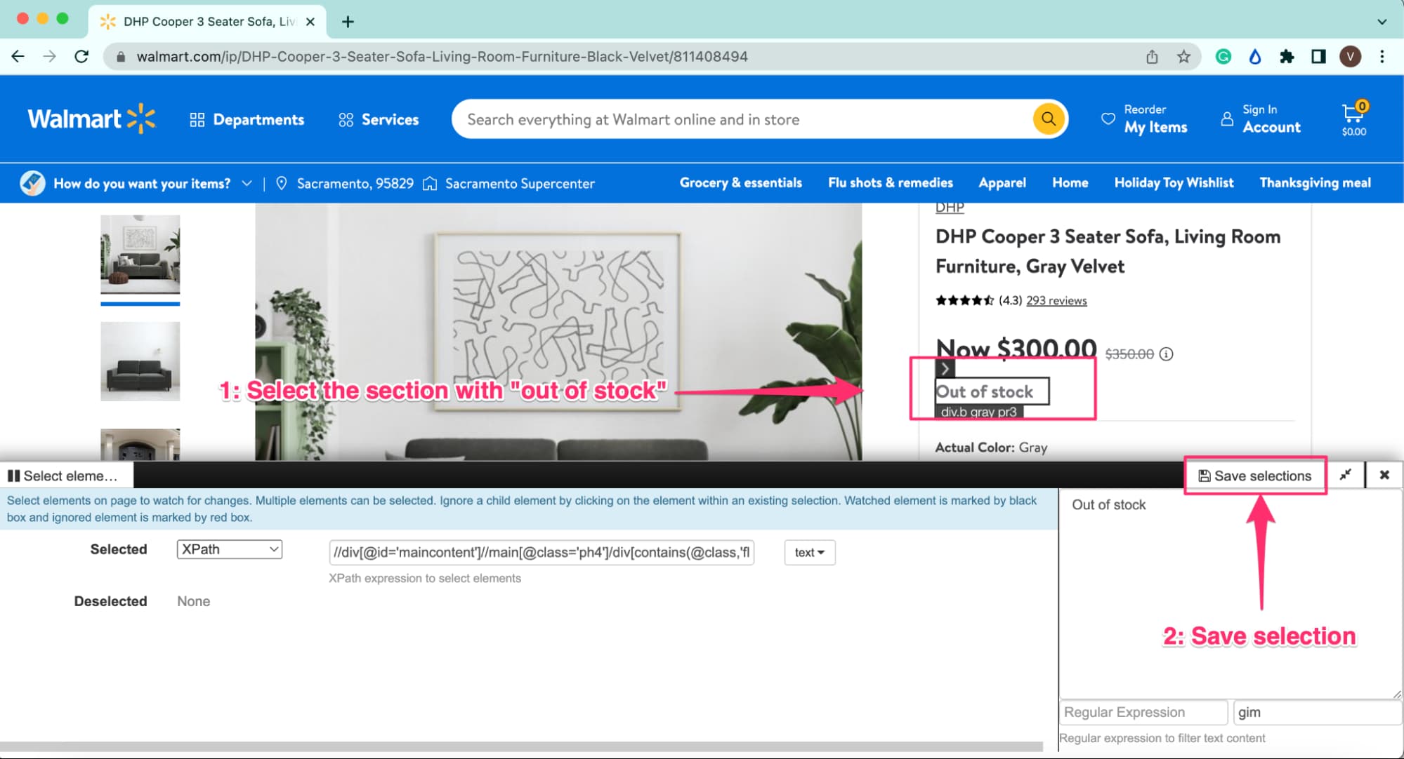 Select sold out item you want to track for availability