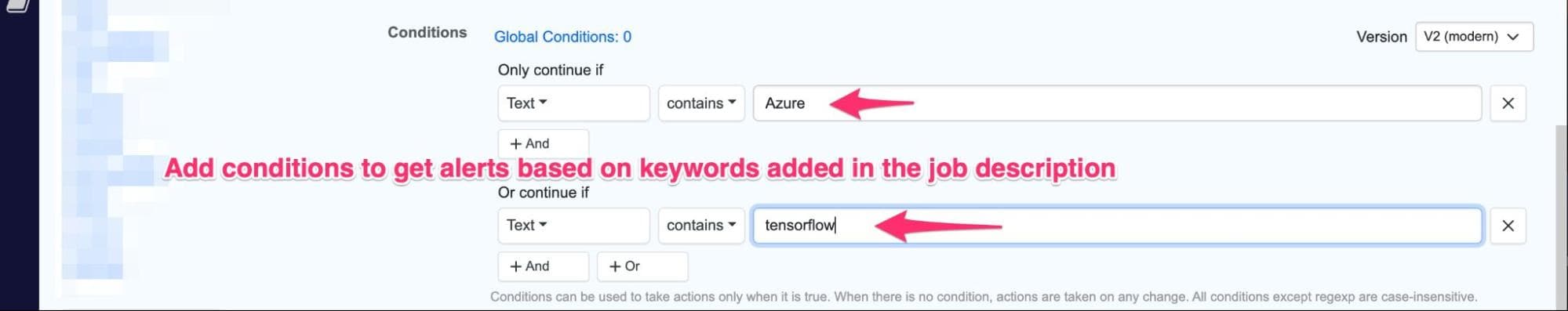 set up conditions for job search alerts