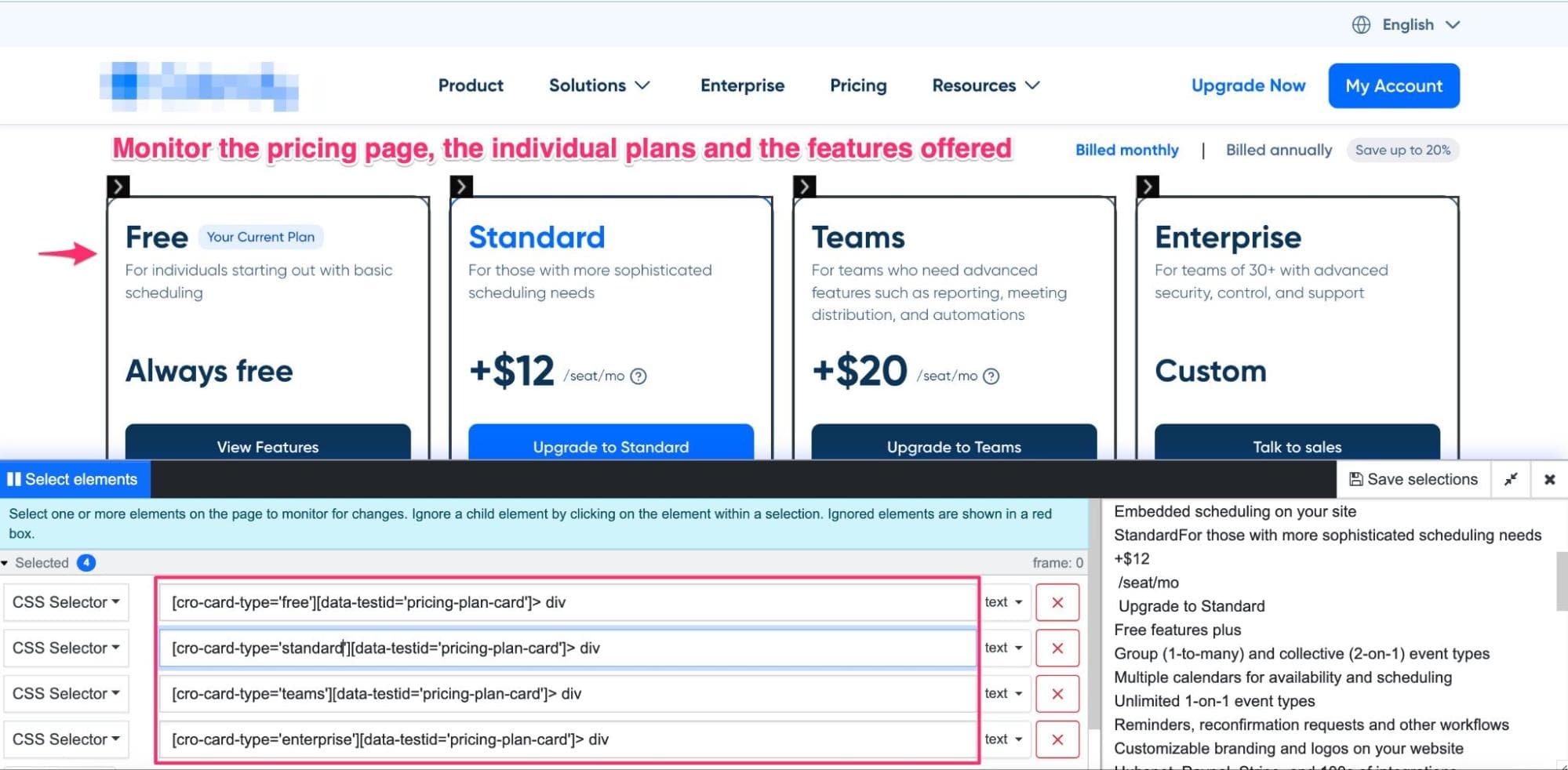 Monitor the pricing page and plans of the players in the market