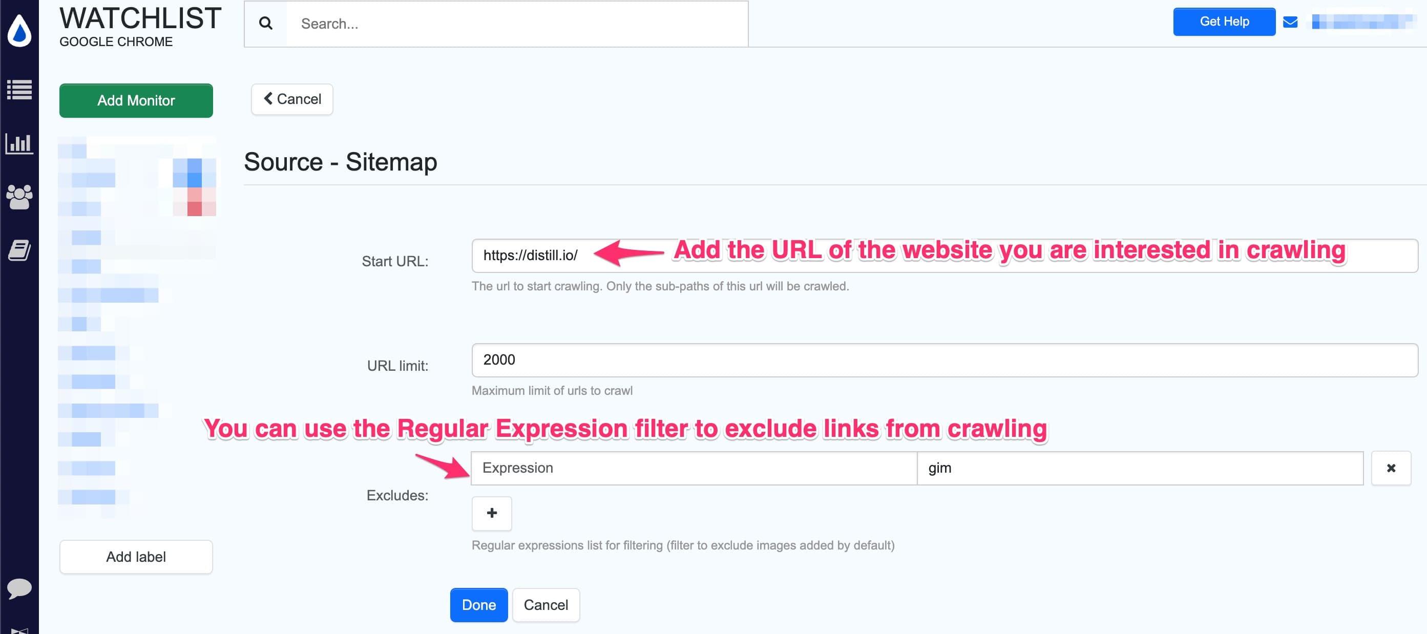 set up sitemap monitor