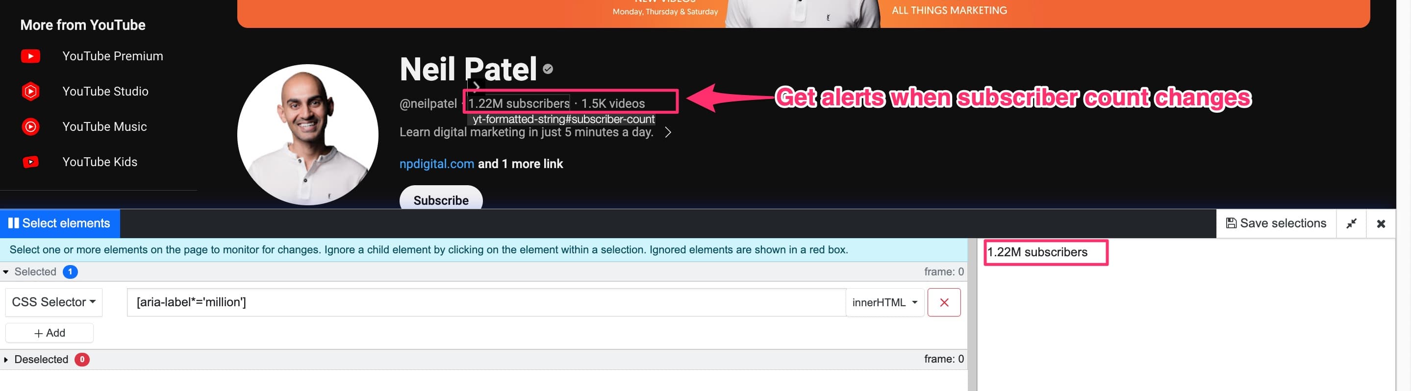 Closely watch subscribers growth on Youtube and get alerts when the count changes