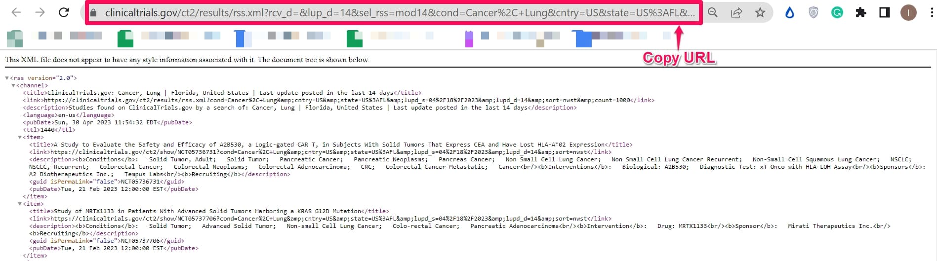 Selecting URL for generating the RSS feed