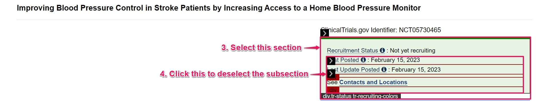 Select recruitment status in clinical trial website