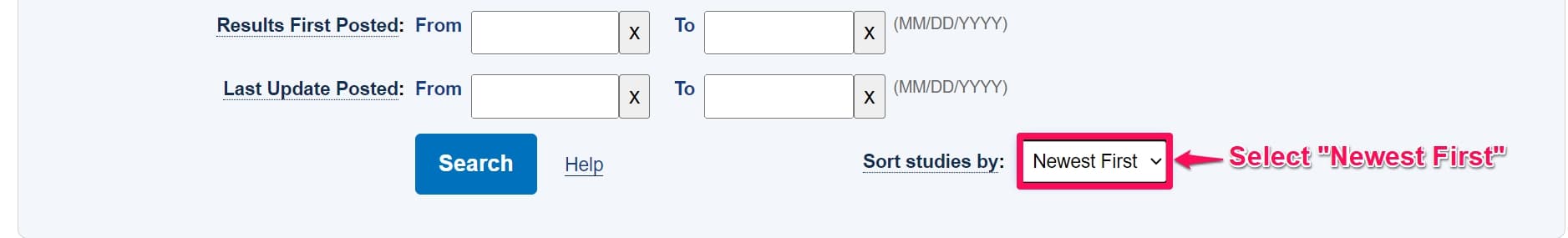 Sorting trial feed in clinicaltrial website