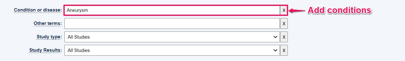 Location filter in clinicaltrial.gov