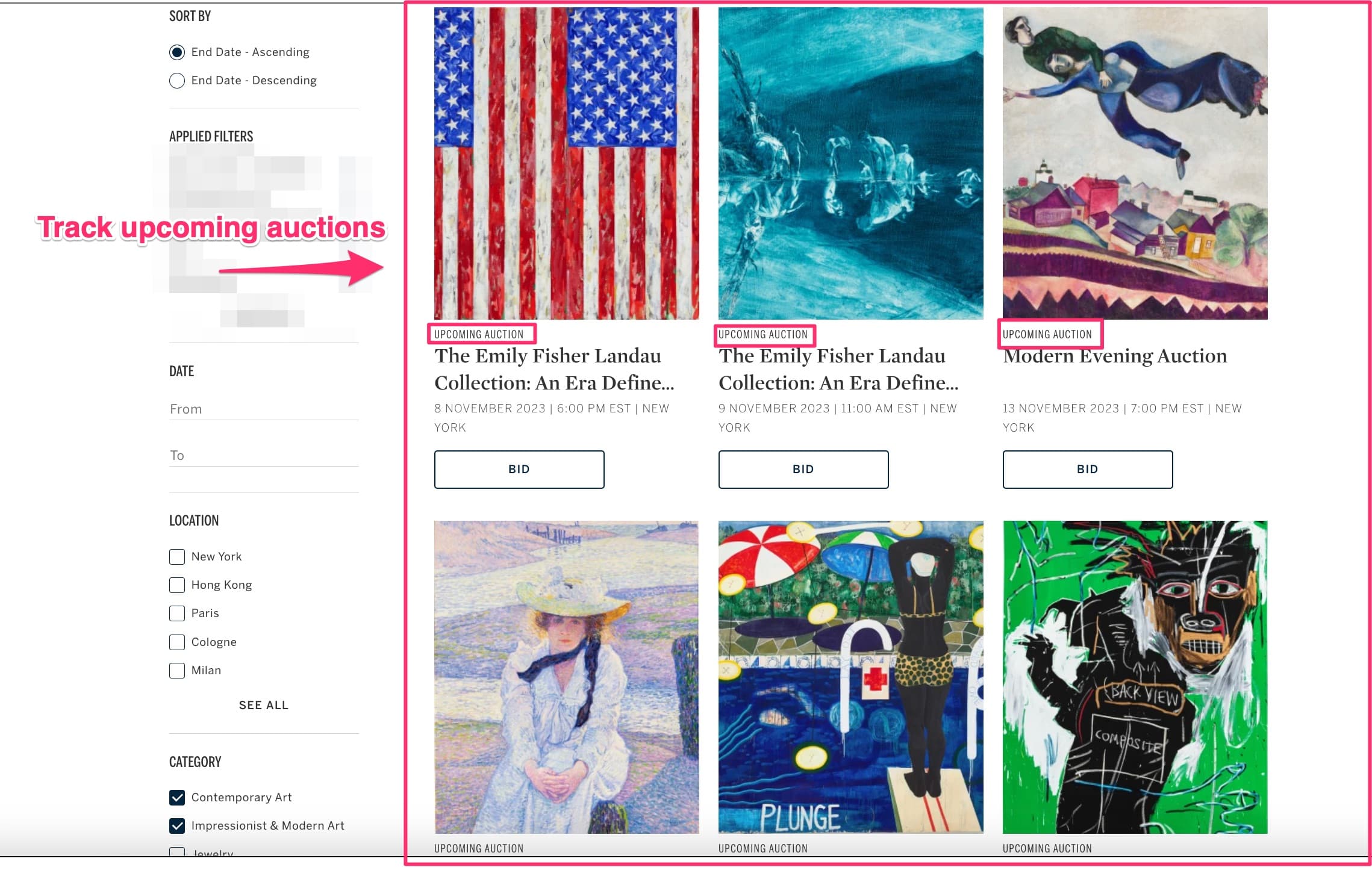 Tracking upcoming auctions