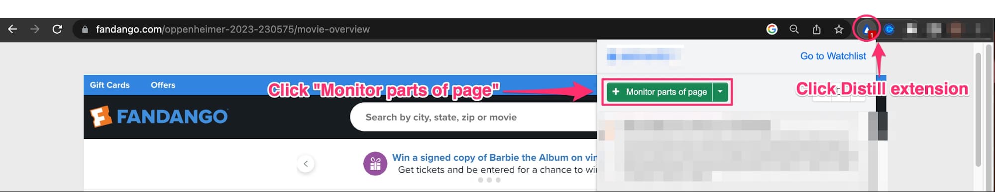Monitor parts of page on Fandango