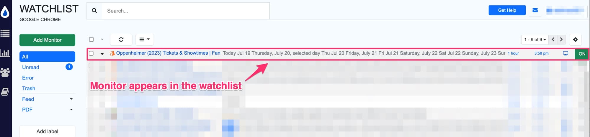 Movie tracking monitor added to Distill watchlist