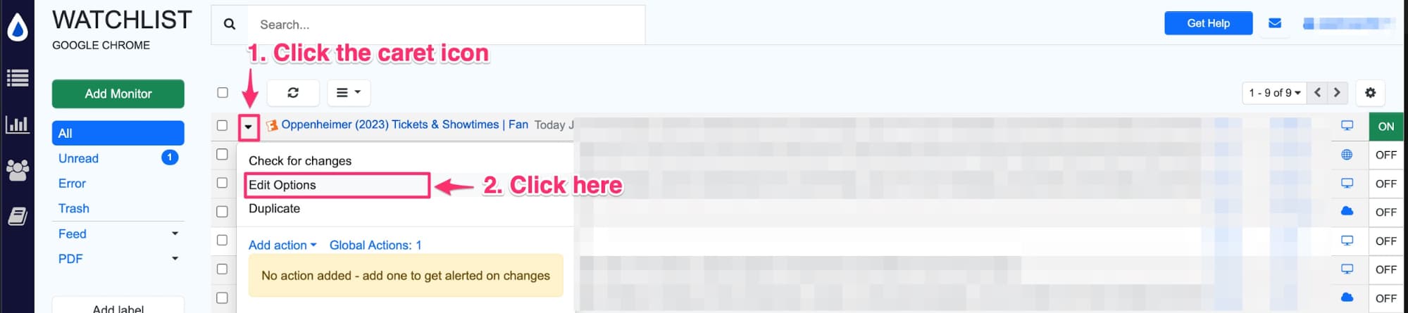 Editing an imported movie showtime monitor on Distill