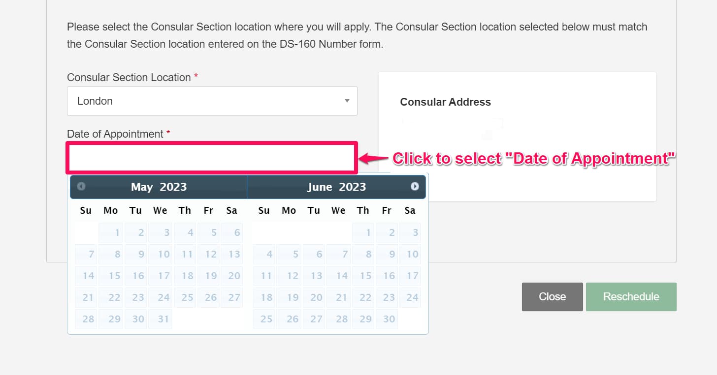 Selecting date for US Visa appointments