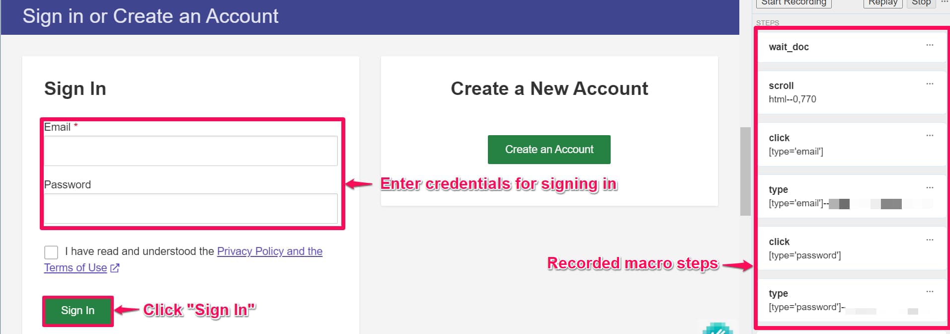 Recording steps in the macro