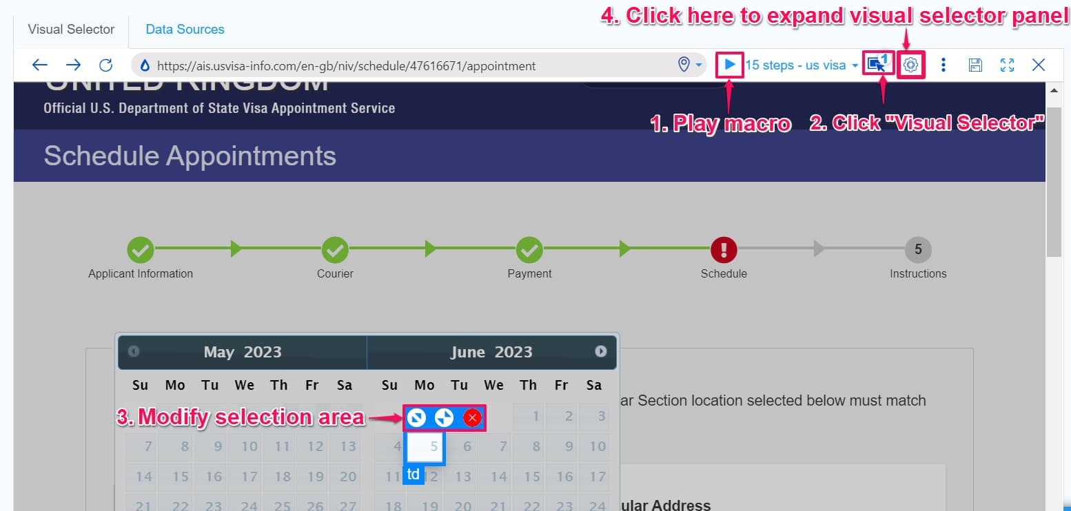 View of the visual selector on the appointment page