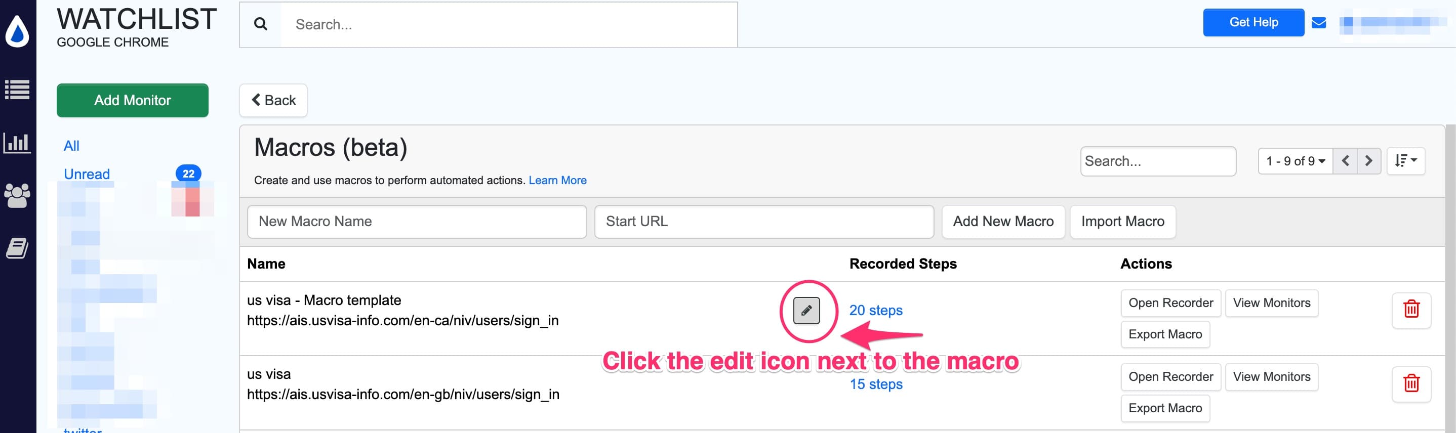 updating URL in the Macro