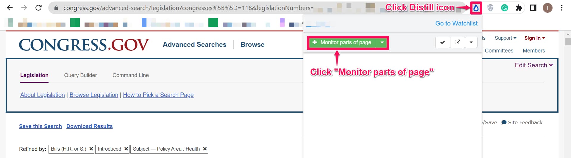Track legislative bills using Distill