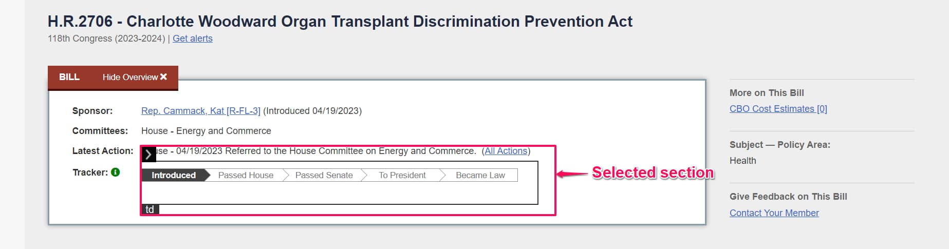 Track legislative bills using Distill