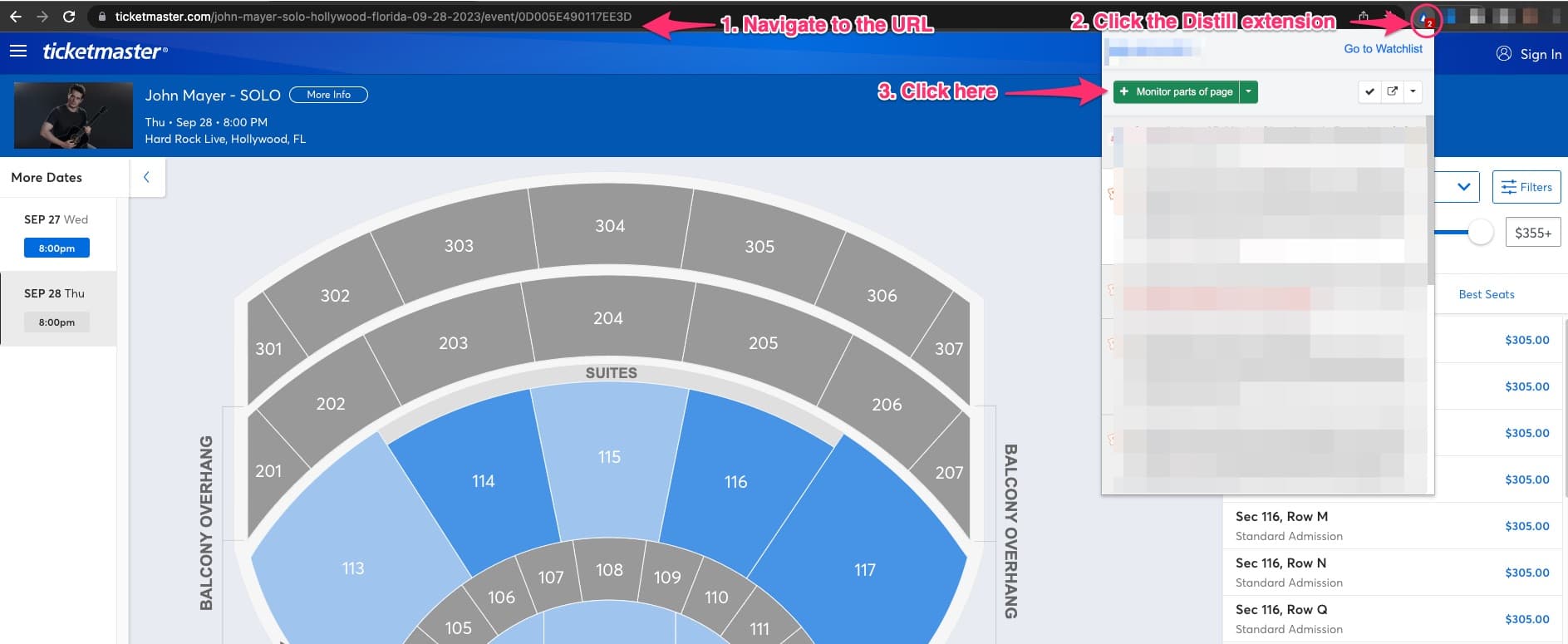 track seating area of the event on Ticketmaster