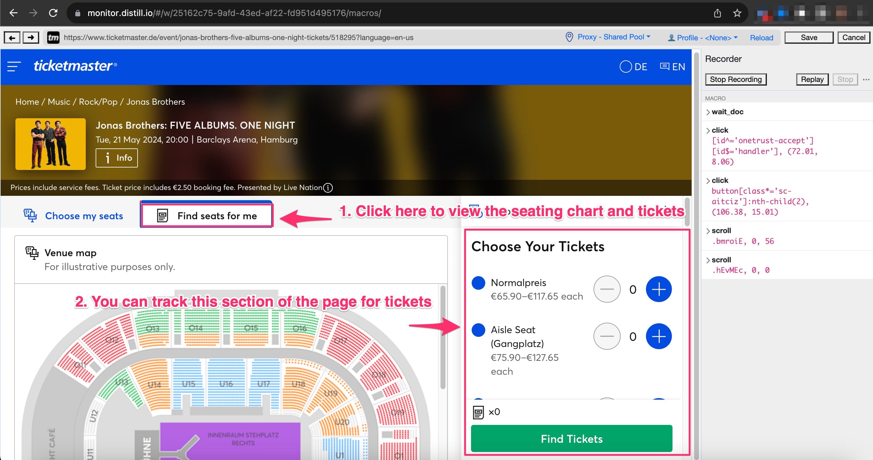 Recording macro with steps on a different event page