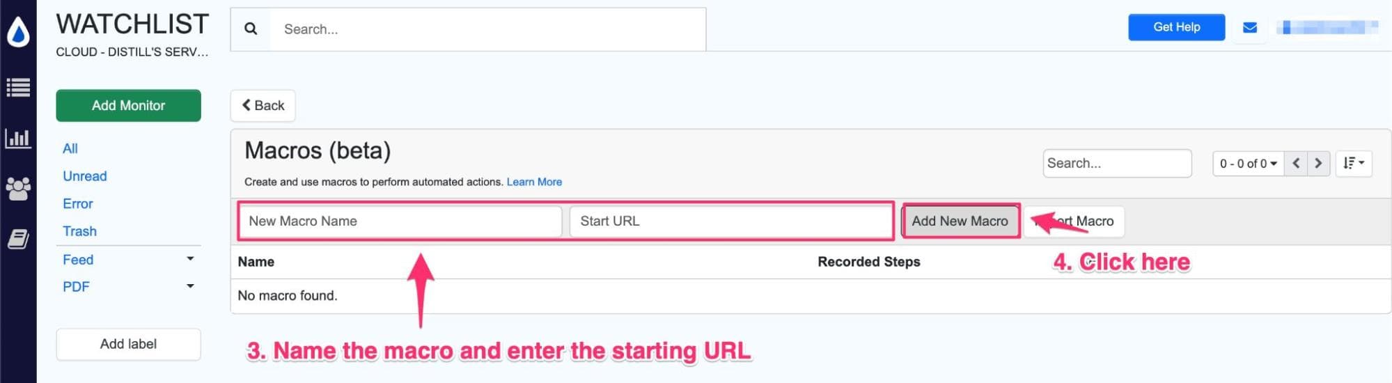 adding a macro for Ticketmaster using Distill web monitor