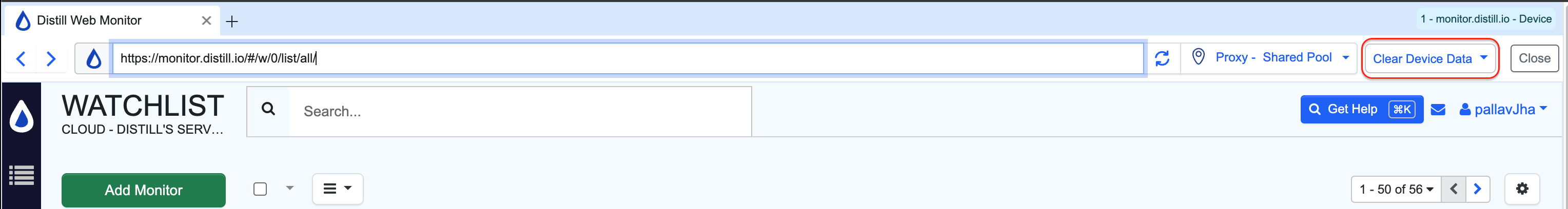 Clear button in the Device View