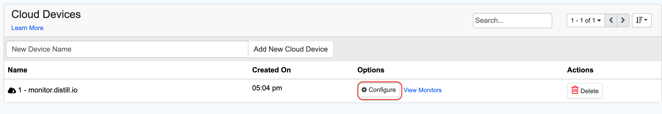 Configure button in the Device View