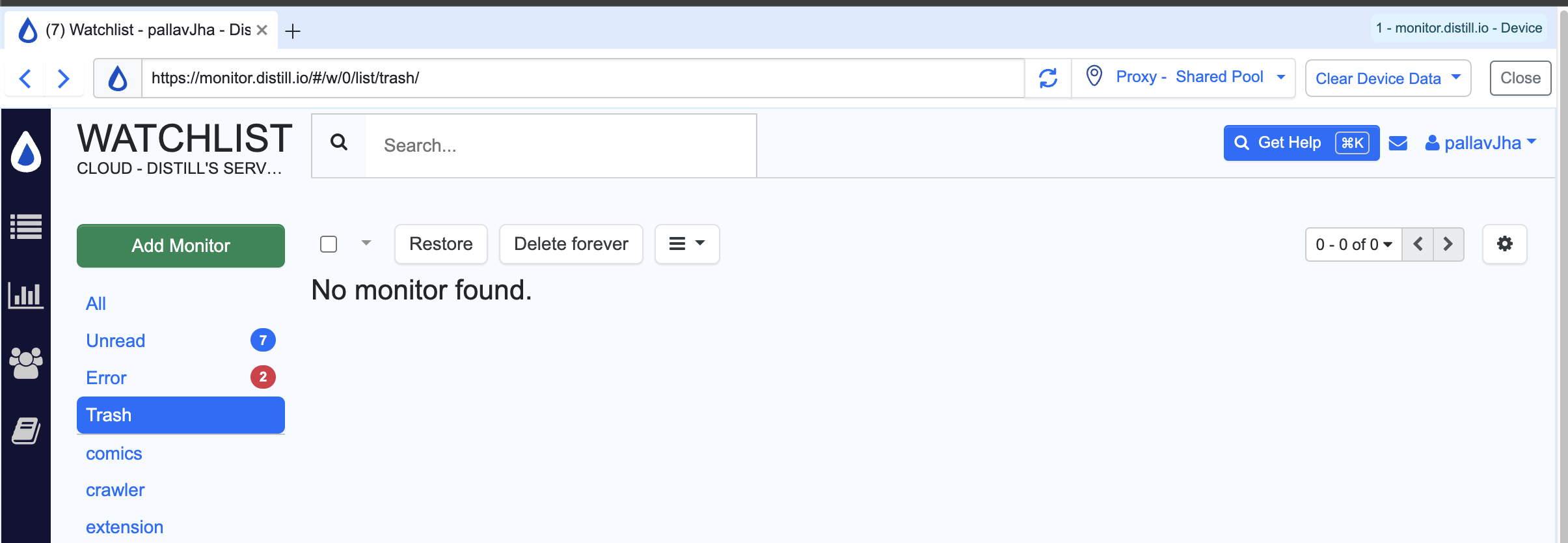 Rendered Watchlist in Device Browser View