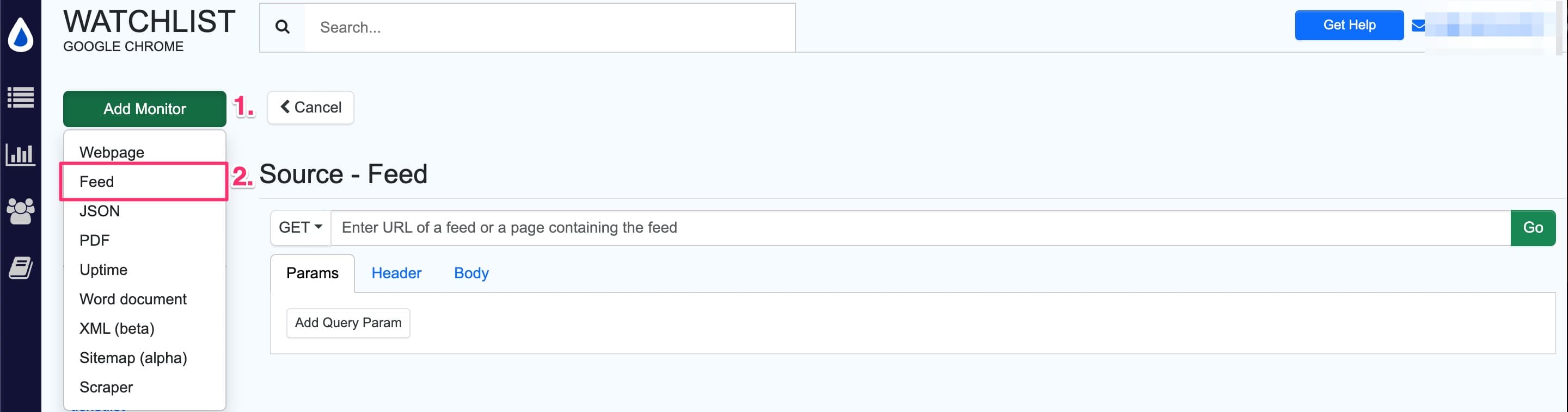 Add feed monitor from Watchlist