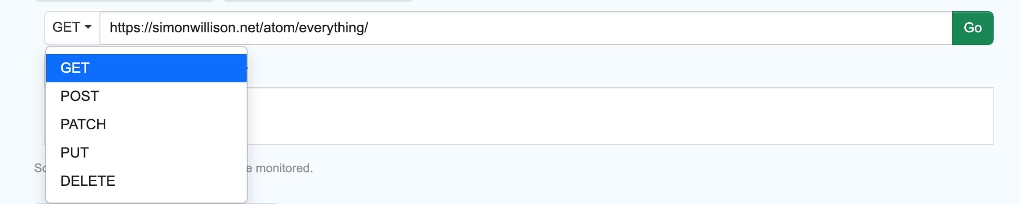 Supported HTTP methods in feed monitor