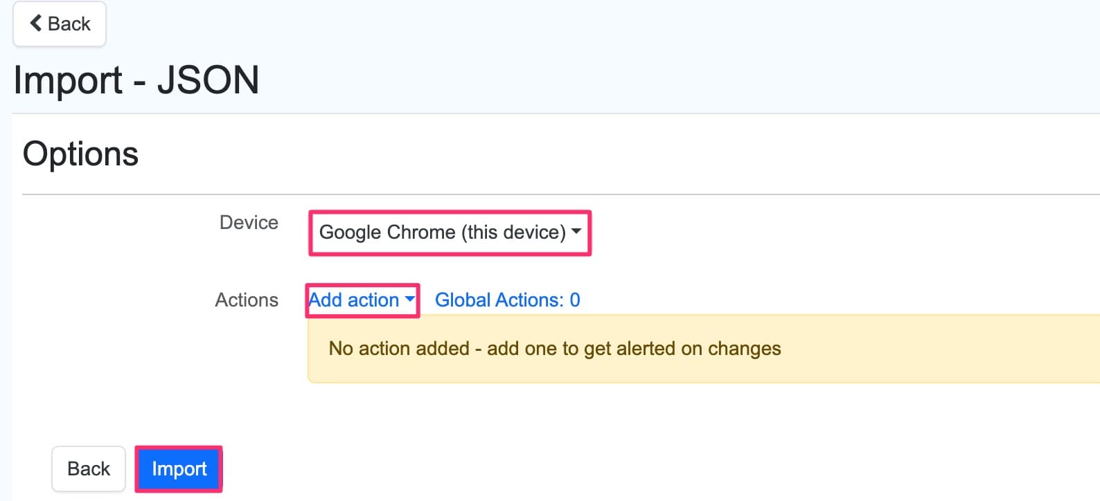 Import monitors and add action