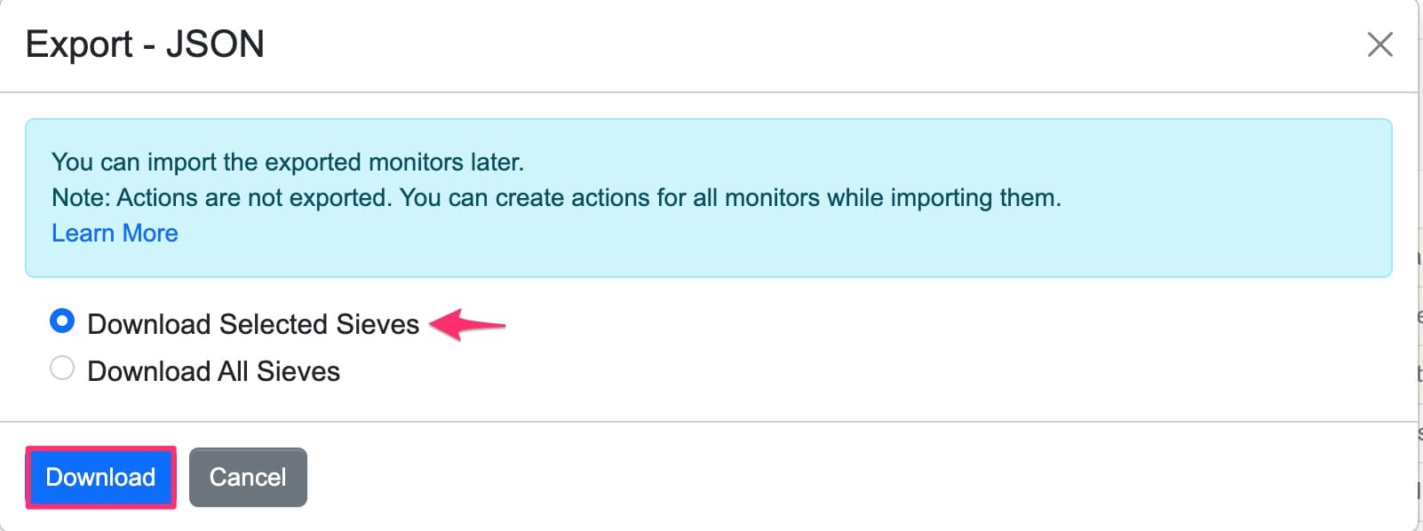 Downloading JSON of selected monitors
