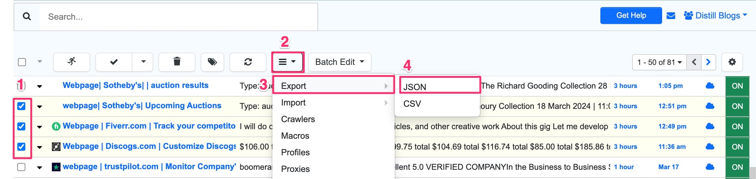 Downloading JSON of selected monitor