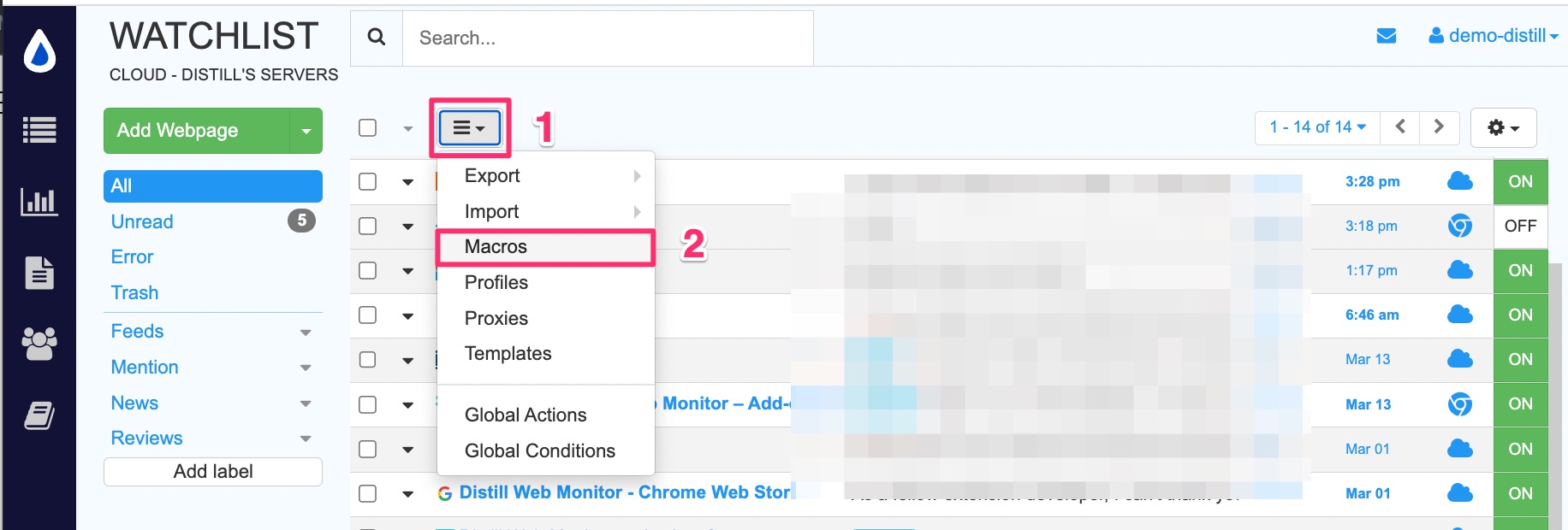 A menu with Macro option