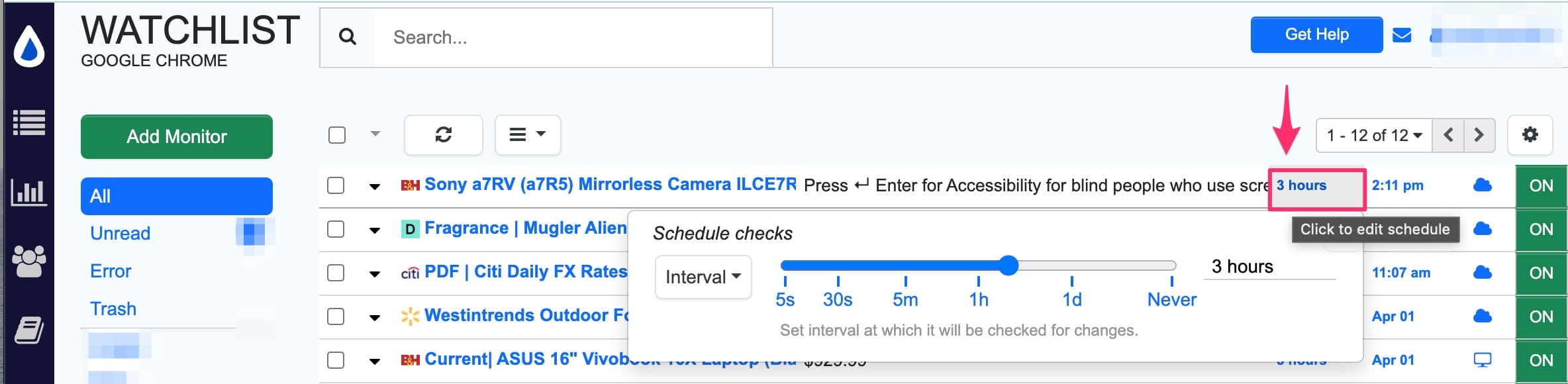 Setting interval for checks on the webpage