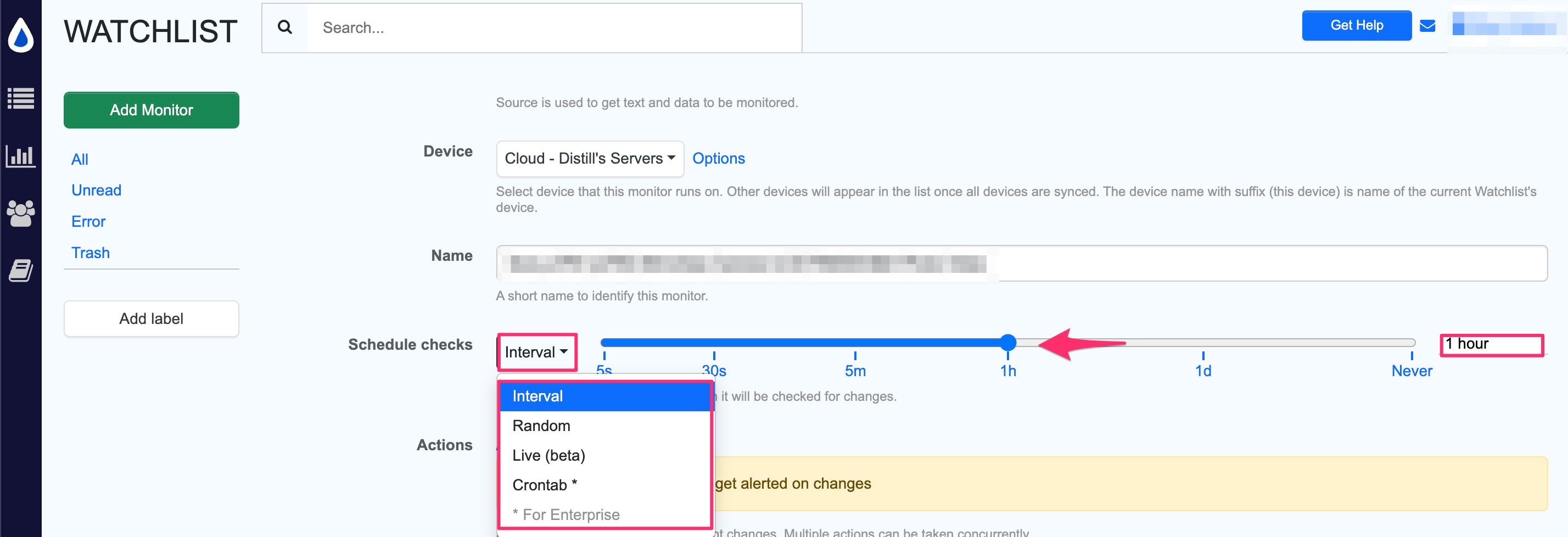 Setting interval for checks on the webpage
