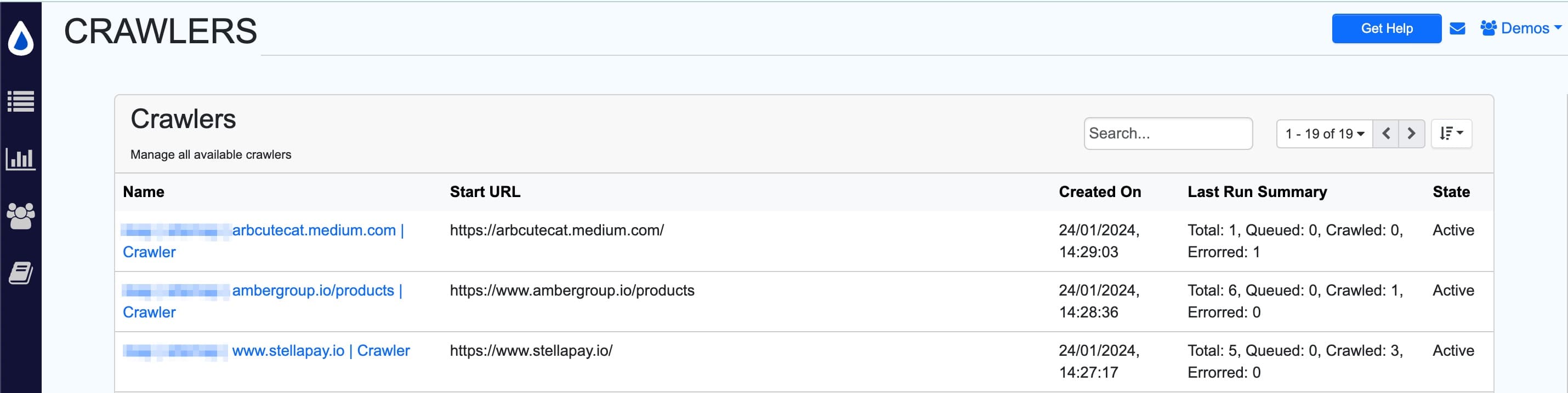 view and manage crawler