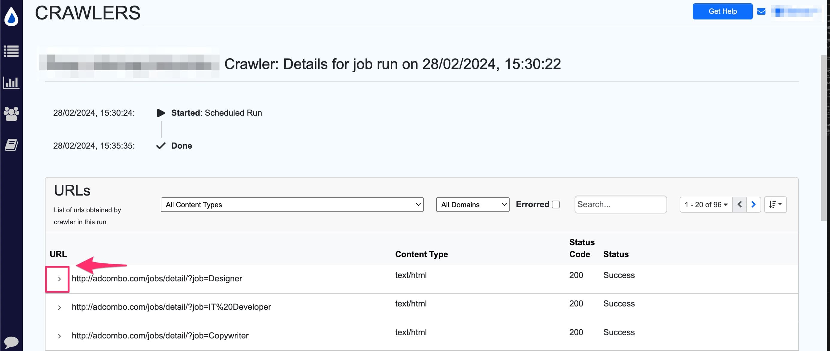 viewing crawler jobs