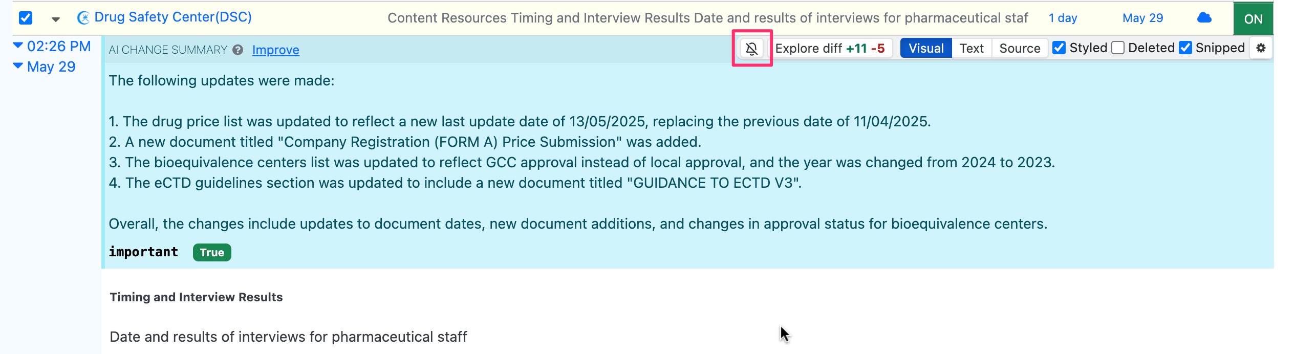 Change History with disabled alerts icon