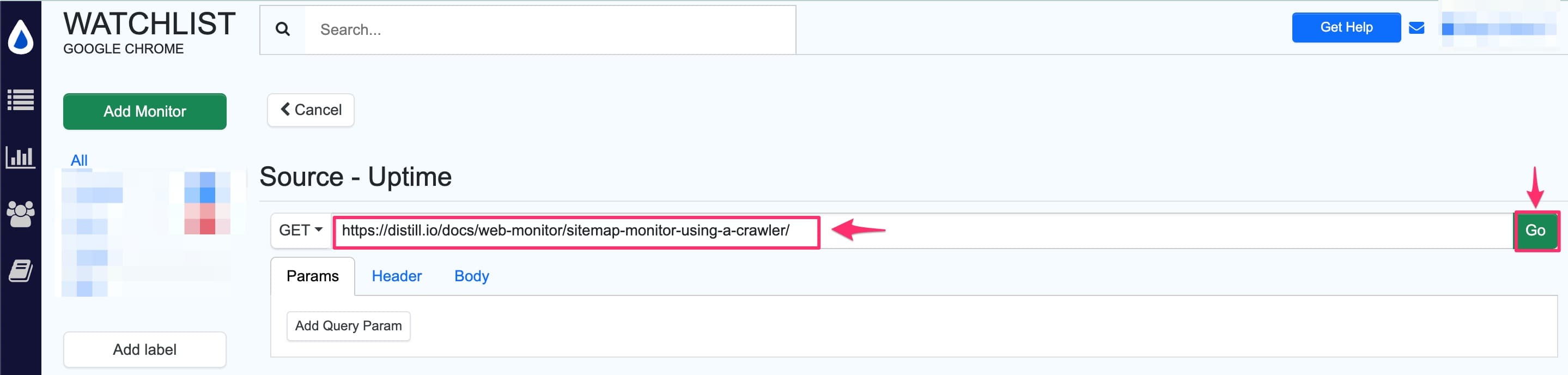 adding uptime monitor URL