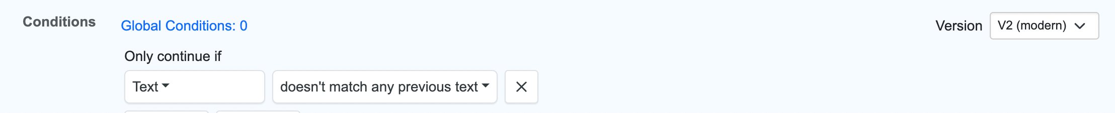 Condition window showing text does not matche previous text