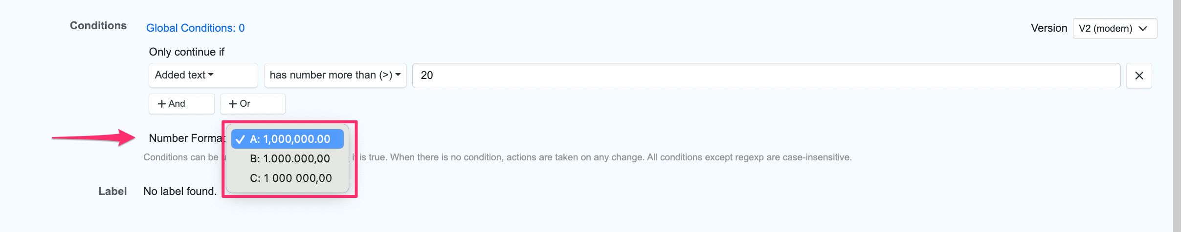 Supported Numeric Format List