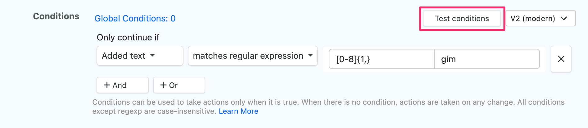 Option to Test condition