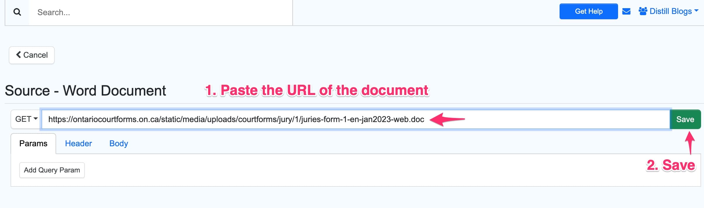 adding the URL of a word document